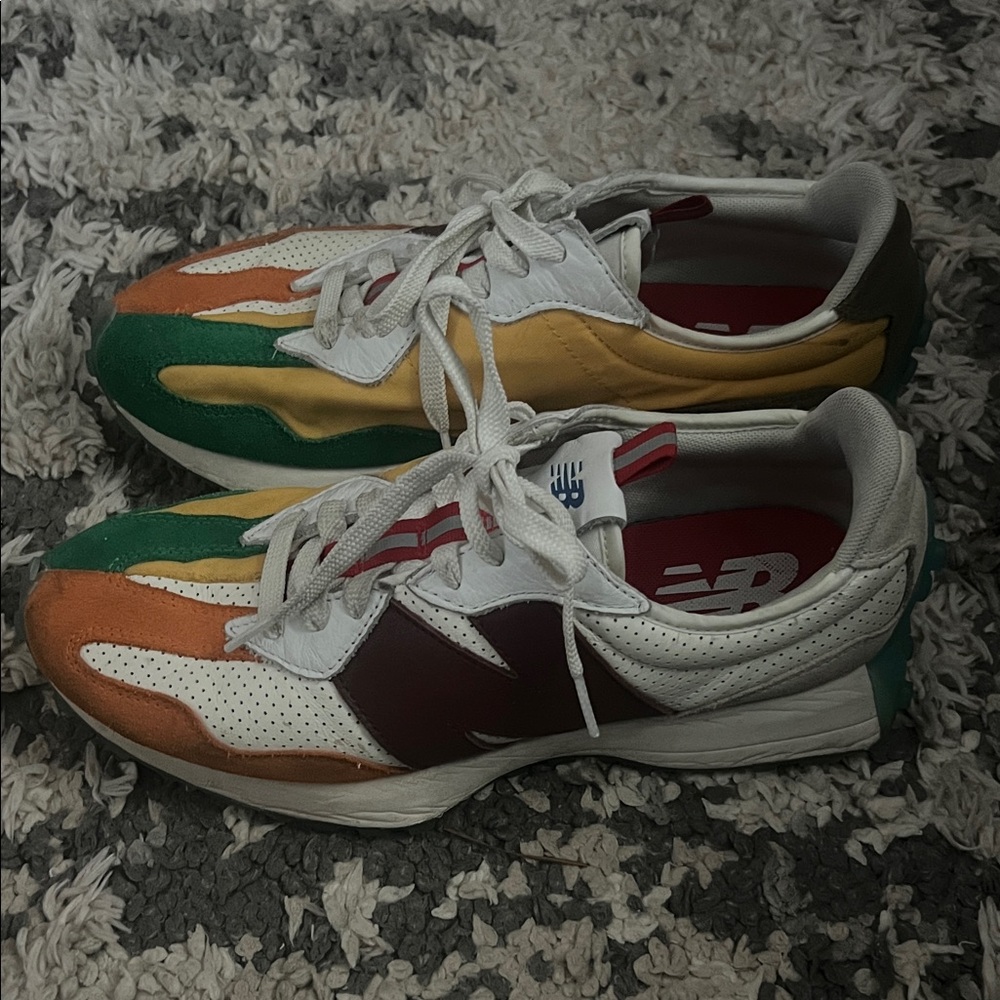New Balance 327 Men's Sneakers in Green, Orange, Yellow, and White